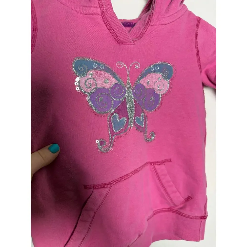 Y2K Gap Kids Pink Butterfly Hoodie Girls SM 6 7 Glitter Graphic Sweatshirt Girly